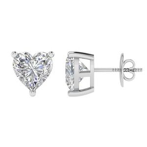 2 Carat DEW Heart Shaped Cut Moissanite Stud Earrings Sterling Silver